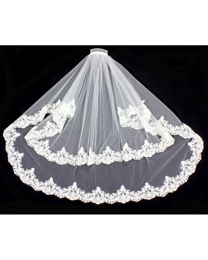 Veil - Double Layer - Sequined Lace Hem - 36" - VL-V1091IV